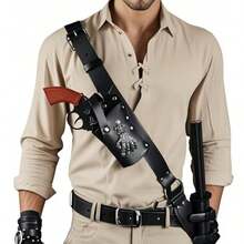 Renaissance Style Faux Leather Sword Shoulder Strap, Multifunctional Leather Crossbody Strap With Double Sheath Set, Pirate Themed Halloween Accessory - A - View 6