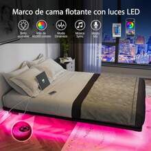 Base de Cama Matrimonial Flotante con Luces LED y Estación de Carga Láminas de Acero de Alta Resistencia No Requiere Somier Fácil Ensamblaje Ideal para Recámara - 135 cm 190 cm - Ver 5