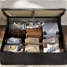 Modern Bed With Grooved Design And Hydraulic Lift System – Large Storage Space, Stable Solid Wood Slats, Easy-Care Surface – 160 X 200 Cm – Black - Black + 160cm*200cm - View 2