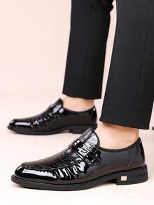 男士尖头休闲正装鞋，复古英伦风真皮一脚蹬乐福鞋，男士婚鞋，办公鞋 - 黑色 - 查看 4