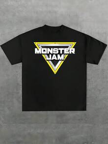 Plus Size Summer Triangle Monster Jam Print T Shirt Street Style 1pcs 100% Cotton Casual T Shirt Men's Graphic Tee Hip Hop Crew Neck Short Sleeve 220g T Shirt For Going Out Gift Unisex - 黑色 - 查看 8