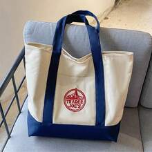 3PCS-Trader Joe Large Tote Shopping Bag Cotton Canvas Embroidered Bag - Multicolor - View 6