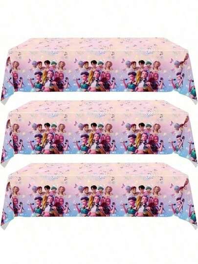 3件套韩流女巫主题派对桌布，生日派对装饰，一次性PE桌布，适合韩流粉丝派对装饰