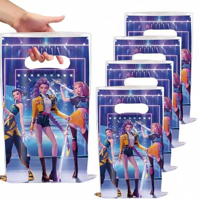 10 chiếc túi quà tặng PE in hình hoạt hình K-Pop ngẫu nhiên, túi mua sắm hình nhân vật anime màu xanh dương, túi cầm tay tiện dụng để trang trí tiệc tùng và sử dụng hàng ngày.