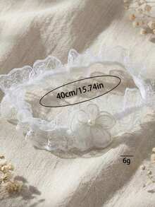 新款夏季欧美性感新娘吊袜带，优雅蕾丝弹力腿套，热门婚礼配饰 - 白色 - 查看 7