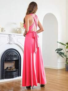 MisShow 72styles Infinity Dress With Bandeau, Convertible Bridesmaid Dress, Long, Plus Size, Multi-Way Dress, Twist Wrap Dress - Màu Hồng Tươi - Xem 3