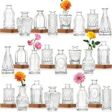 INFTYLE Glasvasen-Set, 24 Stü, kleine Glasvase für Blumen, Knospenvasen in Großpackung, Vintage-Blumenflasche, kleine Glasvase für Blumenarrangements, dekorativer Mittelpunkt, Dekoration für F3Y4 - Clear-24 - Übersicht 8
