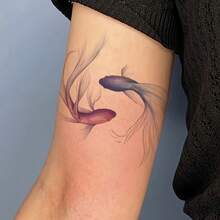 1 Set Mermaid Twin Fish Encircle Pattern Temporary Tattoo Sticker, Long-Lasting, Realistic Appearance, Waterless, Glare-Free Fake Tattoo, Unisex, Ideal Gift Choice - Black - View 3