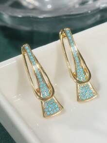 1 Set Women's Fashion Dangle Earrings Set, Featuring Faux Turquoise, Geometric Style, Elegant Lady Party Earrings, Suitable For Casual Daily And Party Wear - Blue - View 4