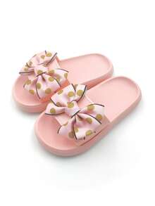 1 Pair Polka Dot Bow Soft Bottom Slippers, Suitable For Indoor/Outdoor, Home, Bathroom, Pool, Summer - Baby Pink - View 9