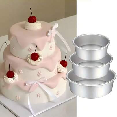 3pcs Removable Bottom Round Aluminum Cake Molds, Sizes 4 Inch, 6 Inch And 8 Inch, Suitable For Wedding Cakes, New Year Celebrations, Home And Bakery Use. These Cake Molds Are Perfect Baking Tools For Weddings, Valentine's Day, Birthdays And Family Gatherings, Also An Ideal Choice For Christmas Baking.