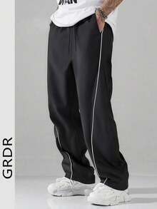 GRDR 男士抽绳腰带口袋户外运动宽松直筒休闲裤 - 黑色 - 查看 1