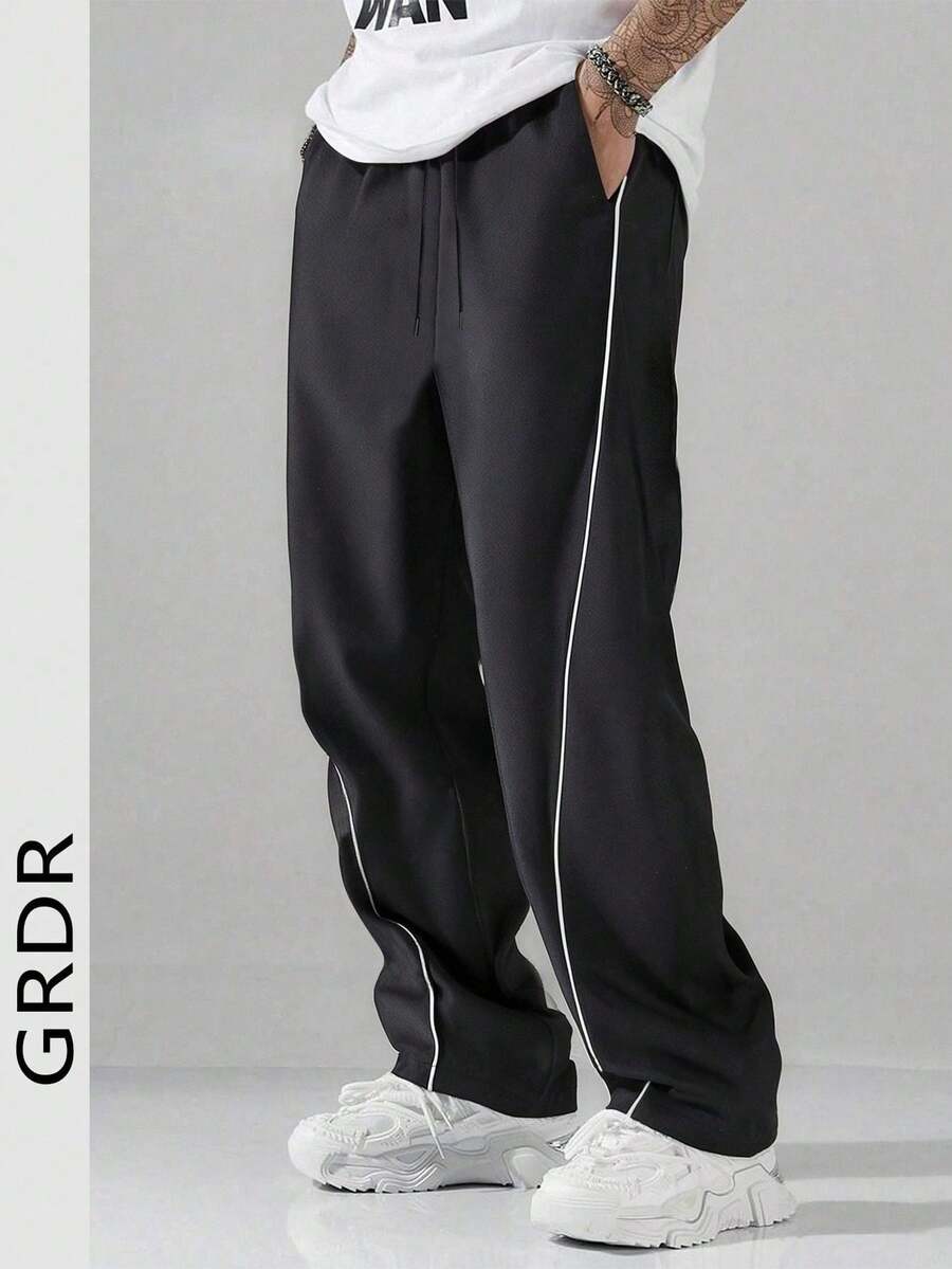 GRDR 男士抽绳腰带口袋户外运动宽松直筒休闲裤 - 黑色 - 查看 1
