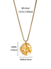 1pc Minimalist Asymmetrical Cross Pendant Necklace, 18K Gold Plated Stainless Steel Chain, Punk & Hip-Hop Style Versatile Daily Wear For Women - Multicolor - View 10
