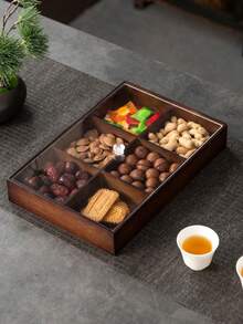 1 pieza Bandeja de madera de nogal con múltiples compartimentos y tapa, adecuada para aperitivos, galletas, descansos para el té, frutos secos, dulces, frutas, merienda, decoración de mesa, plato de frutas para fiestas al aire libre en verano, bandeja de comida para acampar, cocina, comedor, decoración del hogar - Granate - Ver 4