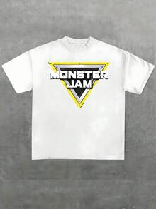 Plus Size Summer Triangle Monster Jam Print T Shirt Street Style 1pcs 100% Cotton Casual T Shirt Men's Graphic Tee Hip Hop Crew Neck Short Sleeve 220g T Shirt For Going Out Gift Unisex - trắng - Xem 8