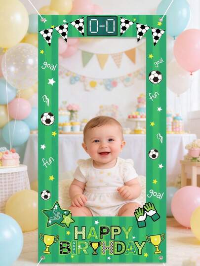 1pc Football Theme Birthday Photo Backdrop, Birthday Banner, Birthday Photo Props, Birthday Party Backdrop, Birthday Decor, Birthday Gift, Party Favors, 1st Birthday, Baby Shower Party Supplies, Newborn Party Backdrop, Baby Shower, Gender Reveal Party, Photo Booth Props, Home Decor, Room Decor, Photo Frame