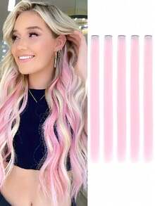 合成假发夹式接发，带夹子的合成接发，耐热直发接发，彩色发夹，适合女性日常佩戴、聚会、夏季、度假、旅行，是理想的头部配饰。 - 彩色 - 查看 21