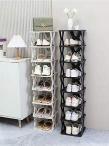 1pc 9/6/3-Tier Vertical Shoe Rack, Space Saving, Narrow Shoe Rack, Small Shoe Rack, DIY Freestanding Shoe Organizer, For Entryway, Closet, Hallway, Easy To Assemble & Sturdy, Black And White, Plastic, With Consumables - Multicolor - View 5