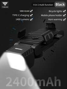TOSUOD Luz Delantera de Bicicleta 4 en 1 Integrada con Bocina y Soporte para Teléfono, Luz de Ciclismo de Alta Luminosidad, Sonido de Advertencia Fuerte, Montaje Fácil y Estable, Universal para Bicicletas de Montaña, Carretera, Plegables y de Transporte, Accesorio de y Navegación para Conducción Nocturna - Multicolor - Ver 3