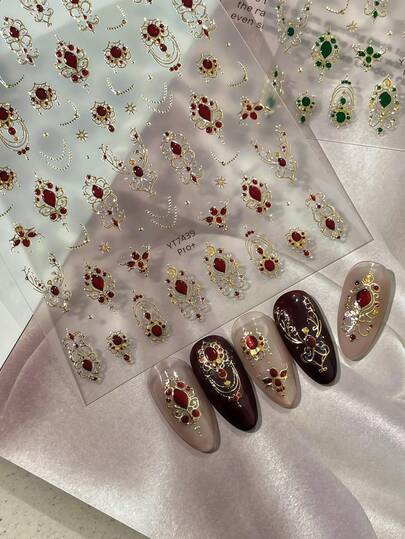 1pc Retro Style Gold Foil Nail Sticker, Suitable For Women's Nail Salons And DIY Nail Art Enthusiasts