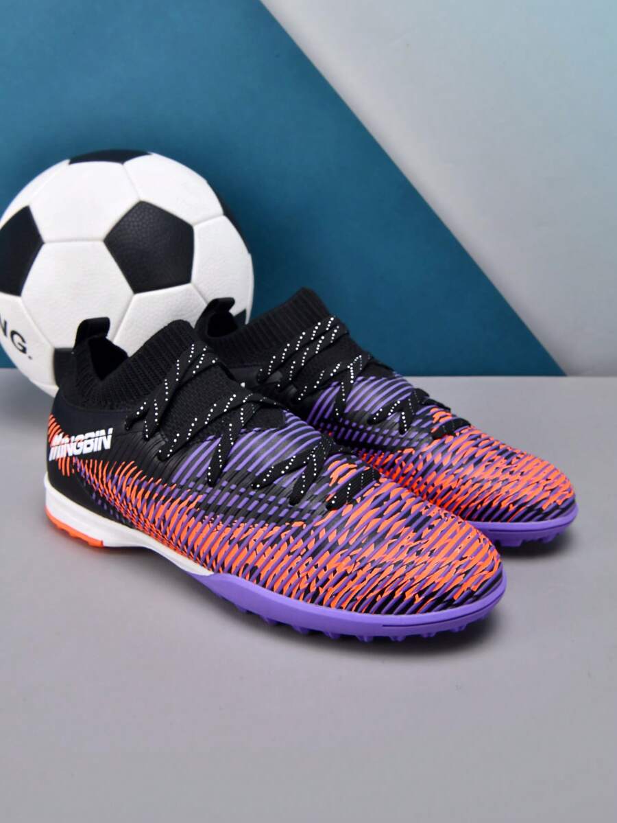 MINGBIN 1 Pair Unisex Low-Top Outdoor Natural Grass Professional Sports Shoes, PU Front Lace-Up TF Studs Short Cleats, American Football Shoes For Teens And Campus - Black Purple - View 1