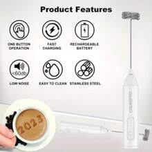 3-Speed 300mAh Rechargeable Automatic Handheld Electric Milk Frother - White - View 2