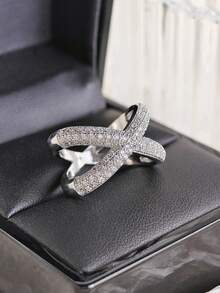 MOONSO 1pc Fashion Creative Personalized Zirconia Cross Design Engagement/Wedding Ring For Women R4810 - White - View 5