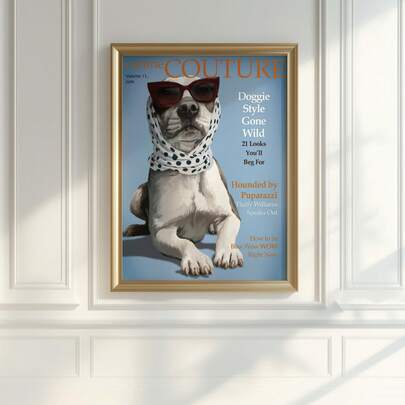 1pc Frameless Dog Fashion Magazine Chic Art, Cute Dog Wall Decor, Dog Lover Gift, Retro Funky Wall Art Vintage Chic Poster For Living Room, Dorm, Apartment, Party & Gift, Room Decor Poster, Funky Posters, Bedroom Wall Art, Dog Lover Decor, Cute Pet Poster, Dorm Essentials