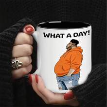 ¡"QUÉ DÍA!" Taza de cerámica con ilustración divertida, taza de agua de dos colores con humor, taza de café para el hogar/oficina, taza americana creativa, taza de desayuno de cerámica resistente al calor, taza emocional única para colegas, regalo divertido para amigos, taza decorativa de escritorio con estilo callejero, taza de viaje de alta calidad para estudiantes, taza para leche/jugo, taza con expresión americana retro - Multicolor - Ver 7