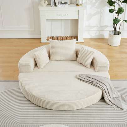 A Versatile Two-In-One Sofa Bed, Ideal For Small Spaces, That Can Be Used As Both A Semi-Circular Sofa And A Round Chaise Longue. The Armrests Feature Fabric Pockets.
