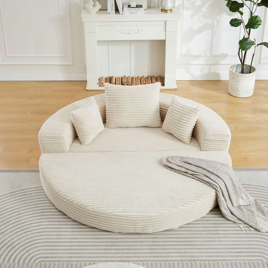 A Versatile Two-In-One Sofa Bed, Ideal For Small Spaces, That Can Be Used As Both A Semi-Circular Sofa And A Round Chaise Longue. The Armrests Feature Fabric Pockets. - Black - View 1