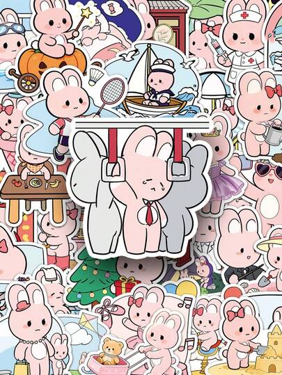50pcs Cute Rabbit Stickers Cute Stuff Kawaii Stickers Cute Decor Cartoon Stickers Graffiti Stickers Vinyl Waterproof Stickers For Journaling Computer Scrapbook Luggage Water Bottle Phone