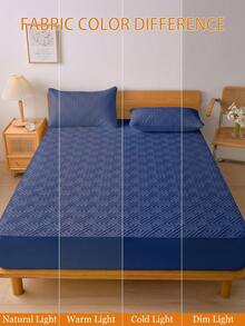1pc Waterproof Solid Color Fitted Sheet, Skin-Friendly Mattress Protector, Dust-Proof And Moisture-Proof Mattress Cover, Ultrasonic Embossed Suitable For All Size Mattresses, Bedding Gift, Machine Washable - Navy Blue - View 7