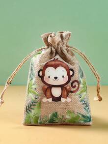 6pcs Jungle Animal Drawstring Bags, Gift Packaging Bags, Birthday Party Supplies, Children's Birthday Gifts, Party Favors, Snack Storage Bags, Party Bags, Candy Bags, Party Bag Fillers, Baby Shower Decorations, 1st Birthday, Home Birthday Decor, Jungle Theme Party - Jungle Animals - View 7