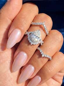 1 Set 925 Sterling Silver Unique British Style Queen Diamond Rings, Suitable For Women's Daily Wear, Wedding, Engagement Ceremony, Valentine's Day Gift - White Diamond-silver - View 3