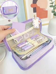 1pc Zipper Closure Large Capacity Pencil Case, Suitable For Office, School Students, New Arrival Cute Stationery Pouch, Back To School, Study Supplies - Multicolor - View 13