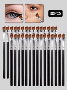 30支眼部化妆刷套装，尼龙毛眼影眼线遮瑕晕染刷，塑料手柄，专业化妆工具，适合化妆师和初学者 - 黑色 - 查看 2