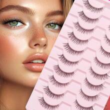10 Pairs Lightweight Invisible Transparent Band False Eyelashes, Realistic Faux Lashes, Soft & Natural, Eyelash Extension, One-Piece Style, Fits Eye Shape - Criss Cross lashes - View 2