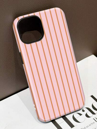 1 stuk retro elegante telefoonhoes met contrasterende kleurstrepen en glanzende afwerking, 2-in-1 harde foliehoes, geschikt voor Samsung 11/12/13/14/15/16/17 Pro Max