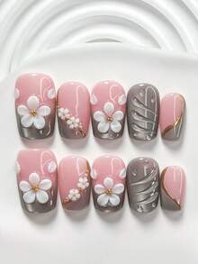 Bộ dụng cụ làm móng tay thủ công kiểu ngọt ngào 10 món, hoa trắng nhỏ đính hạt vàng, sơn móng tay màu bạc, kiểu dáng sang trọng, nhẹ nhàng, bao gồm dụng cụ làm móng (1 miếng dán gel + 1 dũa móng), 3 kích cỡ: vuông, vuông ngắn, hình hạnh nhân. - Nhiều màu - Xem 4