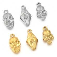 5个/包 不锈钢万圣节骷髅吊坠，趣味时尚项链手链耳环DIY饰品配件，万圣节氛围饰品吊坠 - 骷髏吊墜 - 查看 2