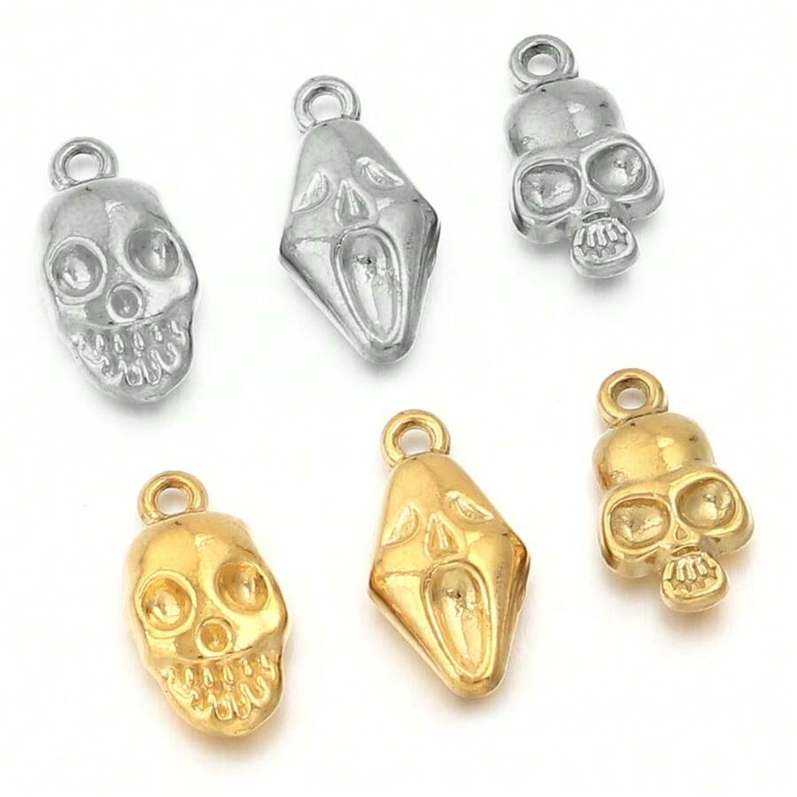 5个/包 不锈钢万圣节骷髅吊坠，趣味时尚项链手链耳环DIY饰品配件，万圣节氛围饰品吊坠