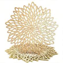 10pcs Elegant Golden Floral Lace-Patterned PVC Placemats & Coasters Set - Heat-Resistant, Non-Slip Round Table Mats With Intricate Leaf Design, For Weddings, Parties, Christmas, Everyday Dining - Easy-Clean Durable Table Deco - Gold - View 6