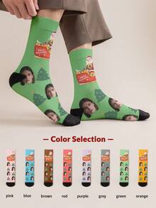 1 Pair Customized Text/Photo Printed Mid-Calf Socks, Personalized Handsome Guy/Beautiful Girl/ Officer Design, Interesting Customized Image Couple Socks, Suitable For Valentine's Day, Birthday Gifts And Other Occasions - Multicolor - View 6