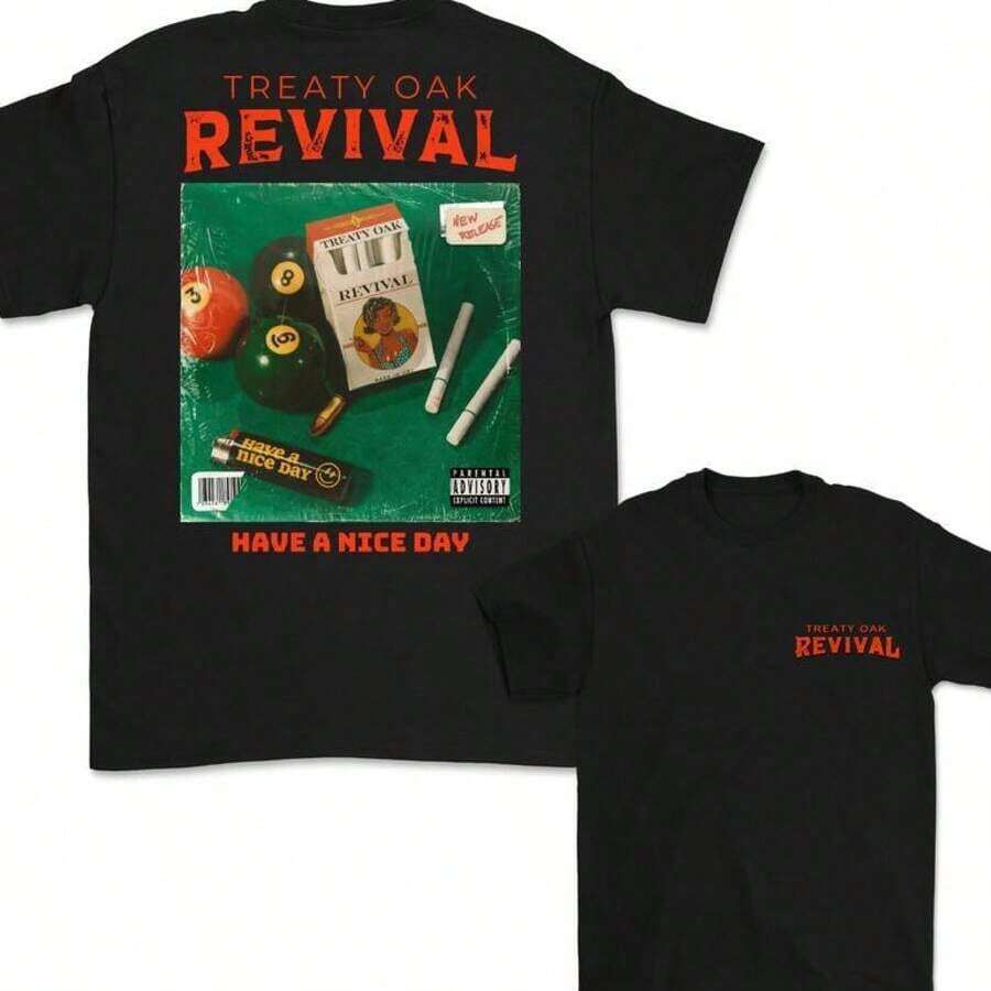 2026 A Double-Sided Printed Pattern Shirt, Billiard Pattern Print, Retro Style, Celebrate The Unique Atmosphere Of Revival Culture With This Unisex T-Shirt. - Black - View 1