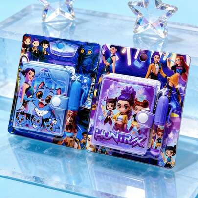 1/2件套K-POP主题文具套装，包含迷你笔记本、笔、卡通钥匙扣和DIY贴纸，高品质实用学习/办公用品，适合记笔记、写日记、手工制作，是粉丝、学生和饰品爱好者的理想礼物。