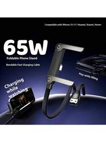 240W-65W Foldable Fast Charging Cable With Adjustable Phone Holder, Dual Type-C & USB-C Super Fast Charging, Bend-Proof Design, Compatible With Apple 15-17 Series, S, Suitable For Car And Home Use - Multicolor - View 6