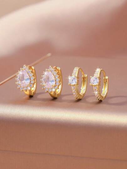 4件套精致水滴蝴蝶耳环套装，适合女性日常佩戴和派对配饰，展现甜美女性魅力，是婚礼、情人节、生日、圣诞节的精美礼物之选。