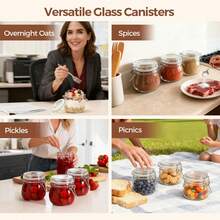 ComSaf Airtight Glass Jars With Lids 17oz Small Food Storage Container Set Of 1/6 - Airtight Canister With Clear Preserving Seal Wire Clip Fastening For Kitchen Canning Pickling Mason Jars - Bộ 6 chai thủy tinh trong suốt miệng tròn - Xem 6